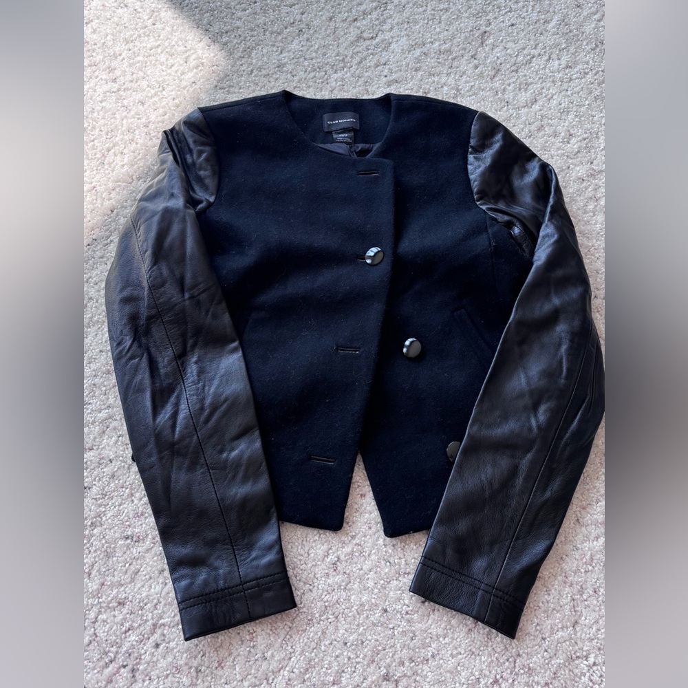 Club Monaco Black Leather Sleeve Jacket